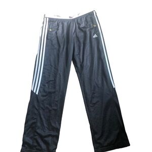 Adidas Originals Black Mesh Lined Track Pants Sz. M 3 Stripes Black Snap Pockets